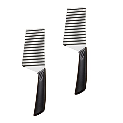 Amosfun 2st Pommes-frites-messer Crinkle-cut-werkzeug Edelstahl-crinkle-cutter Fruchtschneider Pommes-frites- Wellige Pommes Karotten-crinkle Kräuseln Black Rostfreier Stahl von Amosfun