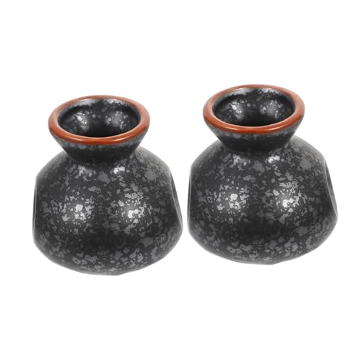 Amosfun 2st Trockeneis Japanische Tassen Wohnkultur Schwarze Zierleiste Zahnstocherdose Ochoko-tassen Trockener Blumenbehälter Blumendekoration Sake-Flasche Heim Keramik Kleine Vase Mini von Amosfun