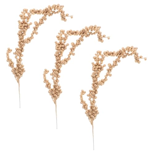 Amosfun 3 Stück Künstliche Goldbeere Picks Stiele Weihnachten Holly Berry Zweige Weihnachten DIY Handwerk Blumenarrangements von Amosfun
