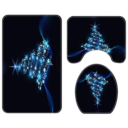 Amosfun 3 Stück Weihnachtsbadematte Set Toilettenmatte Set Anti-Rutsch-Badematte Wasserabsorbierender Toilettenteppich für Toilette Bad (Schwarz Weihnachtsbaum) von Amosfun