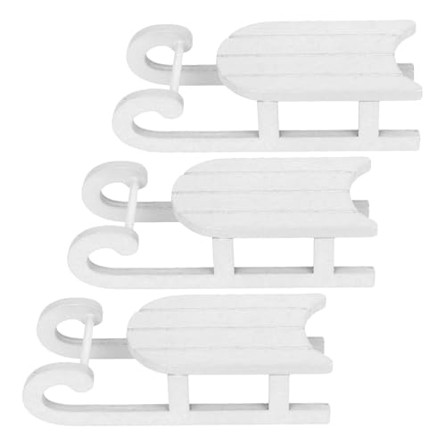 Amosfun 3 Stück Weihnachtsschlittenverzierungen Mini-Schlitten Schlittenmodelldekoration Holzschlittenverzierung Mini-Holzschlitten Schlitten Figur Weihnachtstischverzierung hölzern Weiß von Amosfun