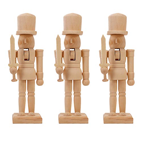 Amosfun 3Pcs Weihnachtsfeiertag Nussknacker Ornament Set Holz Weihnachten Unvollendete Nussknacker Figuren Massivholz Konstruktion Zufälliges Muster von Amosfun