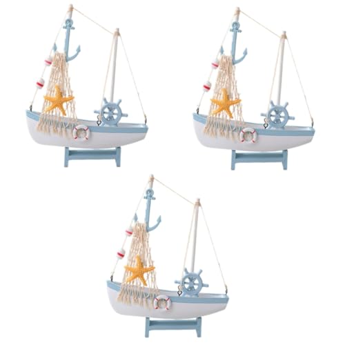 Amosfun 3St Segelboot-Modellhandwerk Makramee segelboot Modell nautische Bettwäsche Küsten Office Decoration schreibtischdeko nautisches Segelboot aus Holz Innenausstattung hölzern von Amosfun