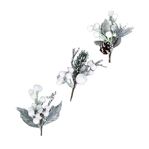 3pcs Künstliche Tannenzweig mit weiße Schnee Weihnachtskranz Zweige Tannen Deko Kunstpflanze für Weihnachtsbaum Weihnachten Hochzeit Ornament Dekoration (3 Muster) von Amosfun