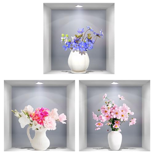 Amosfun 3st 3d Dreidimensionale Simulation Fensterblumen-wandaufkleber 3d-wandaufkleber Mit Blumenvase Selbstklebender Wandaufkleber Mit Blumen Wandtattoo Anlage Pvc Kühlschrankmagnet von Amosfun