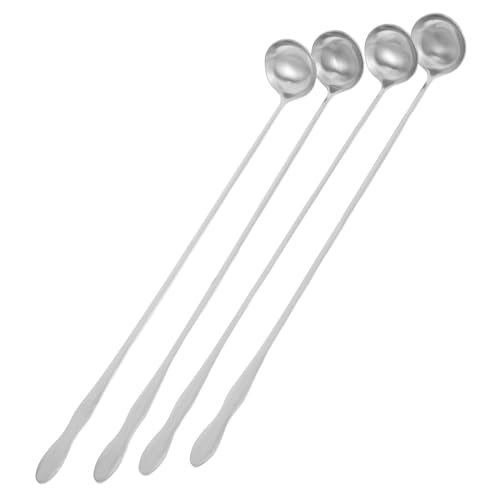 Amosfun 4 Stück Edelstahl Löffel Breiter Öl schöpflöffel für Kochen und Kaffee Rühren Langer Griff Hitzebeständig Optimal für Hot Pot Geeignet Robustes Küchenutensil zum Servieren und von Amosfun
