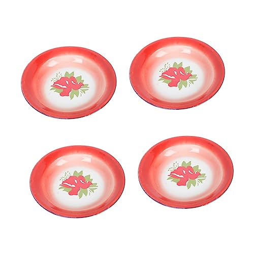 Amosfun 4 Stück Teiliges Retro Emaille Obstteller Flache Servierplatten für Camping und Veranstaltungen für Snacks und Desserts Zufällige Farben von Amosfun
