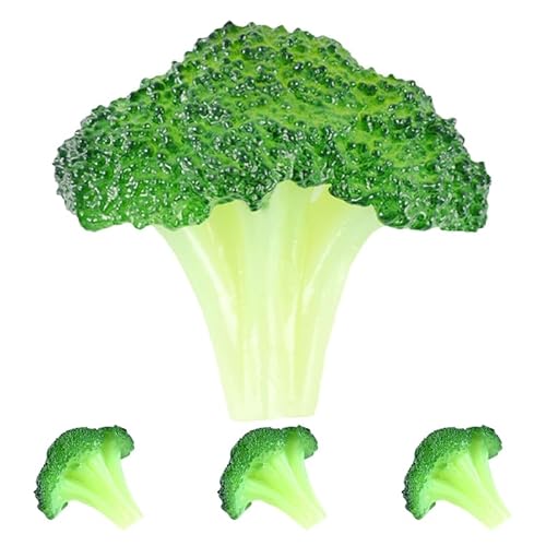 Amosfun Brokkoli Scheibe Modell 4 Stück Simuliertes Gemüse Künstlicher Brokkoli Dekoration für Schaufenster Foto Requisite Malerei Lebensechte Textur Leicht zu Reinigen von Amosfun