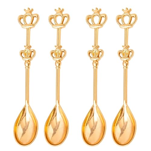 Amosfun 4-Teiliges TeelöFfel-Set Aus Edelstahl, DessertlöFfel in Kronenform Zum UmrüHren von Amosfun