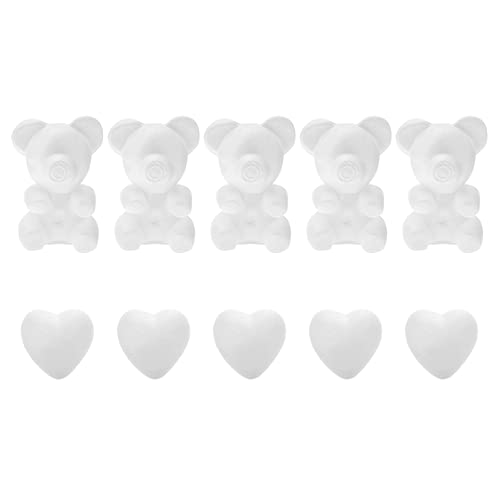 Amosfun 5 Stück Herzen Styroporkugeln mit 5 Stück Bären Bastelkugeln für DIY Handwerk Modellierung Hochzeit Valentinstag Dekorationen von Amosfun