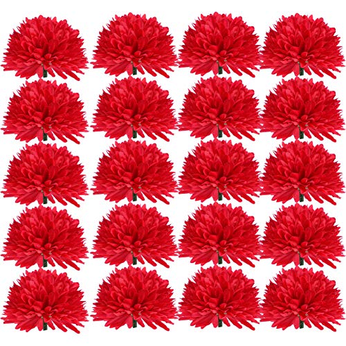 Amosfun 50Pcs Künstliche Chrysanthemen Köpfe Rot Seide Hortensien Köpfe Ringelblume Blume Köpfe Groß für Home Hochzeit Decor DIY Kranz Kunst Handwerk 7Cm von Amosfun