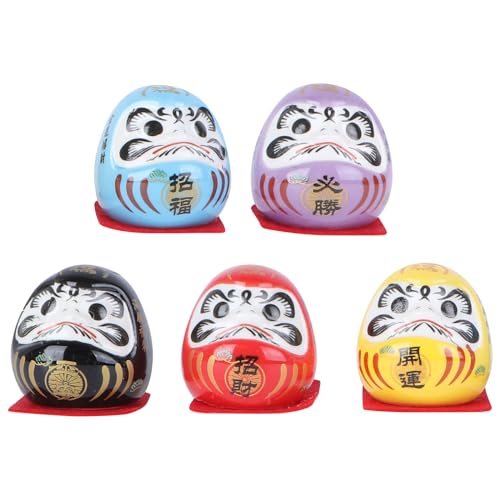 Amosfun 5Pcs Japanischen Glück Daruma Figurine Keramik Dharma Dashboard Ornament Feng Shui Display Puppe Hause Büro Tisch Sammeln Art Figurine Neue Jahr Decor von Amosfun