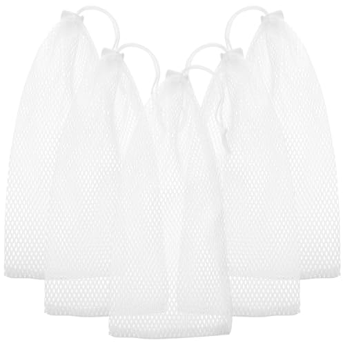 Amosfun 5St Vogelfutternetz Mit Kordelzug, Wiederverwendbare Netzbeutel FüR Vogelfutter, HäNgende Vogelfuttertasche, Weiß, 28x12cm, Ideal FüR Garten Und Hof von Amosfun