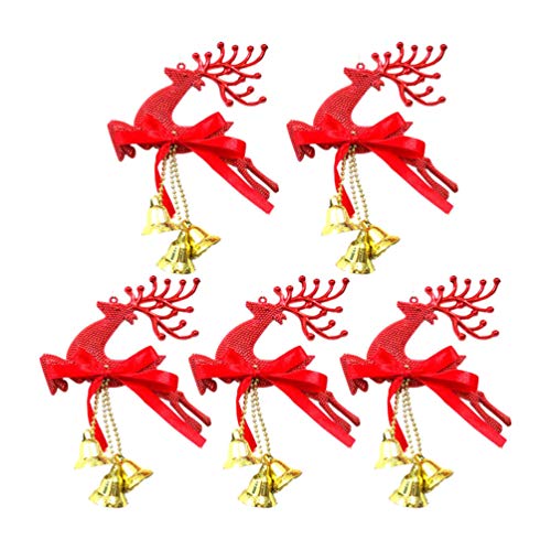 Amosfun 5pcs Christbaumschmuck Rentier Figur mit Jingle Bell Weihnachtsbaum hängenden Dekorationen für Urlaubsparty Ornamente rot von Amosfun