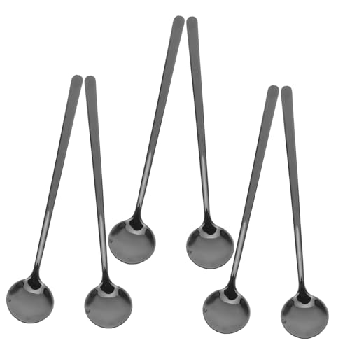 Amosfun 6 Stück Teiliges Edelstahl Teelöffel mit Langem Griff Schwarzes Finish Vielseitige Rührlöffel für Kaffee Milchtee Desserts und Honig Rostfrei Modernes Design für Küche und von Amosfun