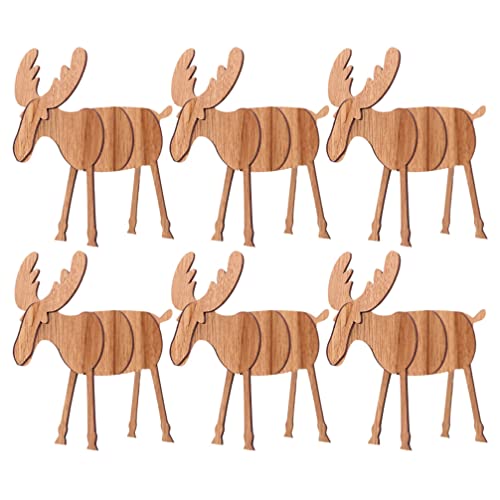 Amosfun 6 Stücke Holz 3D Rentier Ornamente Holz ELK Cutouts Weihnachten Tischplatte Figuren für Zuhause Küche Schreibtisch Dekore von Amosfun