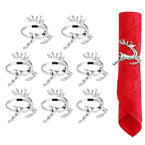 Amosfun 8 stücke Weihnachten serviettenringe Rentier serviettenhalter serviettenschnallen für Weihnachten Urlaub Party esstisch Dekoration (Silber) von Amosfun