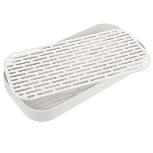 Amosfun Doppellagiges Abtropfblech aus PP Multifunktionales Küchen und Badezimmer Organizer Tablett Kompakte Platzsparend für Geschirr Obst und Kosmetik Leicht zu Reinigen von Amosfun
