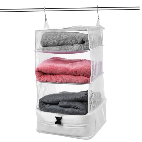 Amosfun Dreistöckiger Tragbarer Hängeschrank Organizer mit Mehreren Fächern für Kleidung und Reiseutensilien Platzsparend Einfach Aufzuhängen Vielseitig für Koffer und Kleiderschrank von Amosfun