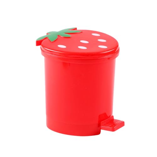 Amosfun Mini MüLleimer Erdbeere - SüßEr Tischabfalleimer FüR BüRo Und Zuhause, Pp-Material, Praktischer Desktop Papierkorb, 10.5 X 9 X 9 Cm, Rot von Amosfun