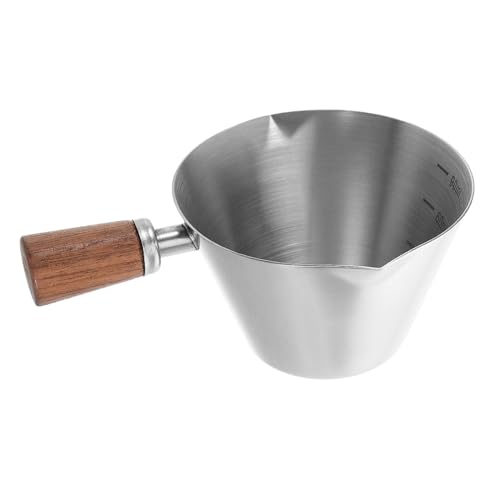Amosfun Espressotasse mit Walnussholzgriff aus Edelstahl Präziser Ausguss Vielseitiger Milchaufschäumer und Messbecher Rostfrei Spülmaschinengeeignet für Espresso und Kaffeezubereitung von Amosfun