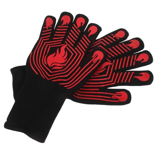 Amosfun Feuerfeste Grillhandschuhe C Rutschfest für Ofen und Mikrowelle zum Kochen und Backen Flammenrot von Amosfun