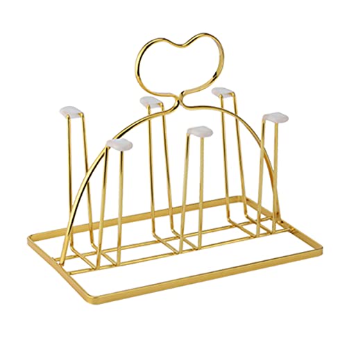 Amosfun Flaschen Abtropfständer mit Tablett Küchen Becherhalter Goldener Cup Storage Holder Freistehender und Flaschendräner Modernes Design für Küche und Wohnzimmer von Amosfun