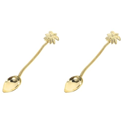 Amosfun Goldene Kaffeelöffel 2 Stk Löffel Kuchen Topper Espresso Tasse Kaffeemischstab Fruchtdekor Obst Coffee Spoon Golden Palmen Besteck von Amosfun