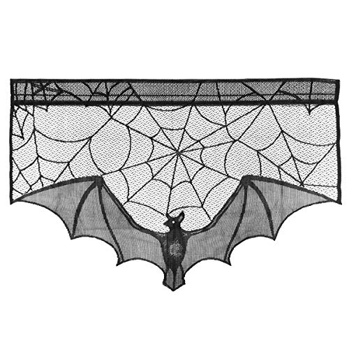 Amosfun Halloween gruselige Tuch Dekoration Black Bat Lace Spiderweb Kamin Mantel Schal Cover Spiderweb Dekoration Freunde von Amosfun