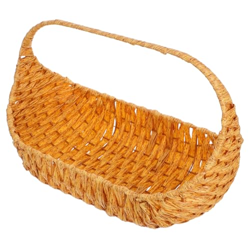 Amosfun Imitation Rattan Obstkorb einkaufskorb geflochtener Mehrzweckkorb Erntekorb für Gartengemüse Picknickkorb zur Aufbewahrung Picknick-Obst-Erntekorb Eisen Hellbraun Wiederverwendbar von Amosfun