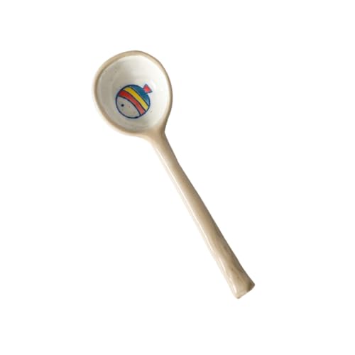 Amosfun Keramik Löffel mit Cartoon Muster Handgedruckter Leichter Suppenlöffel für Langer Griff für Reis Porridge und Desserts für Familienessen und Partys von Amosfun