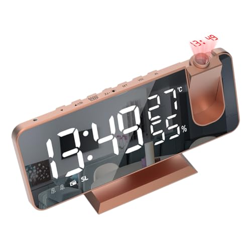 Amosfun LED Digitaluhr mit Temperatur und Luftfeuchtigkeitsanzeige Spiegel Design Projektion Wecker mit Alarm Modernes Wohn und Bürodekorationselement Roségold Weiß von Amosfun
