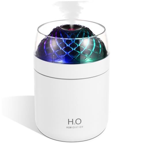 Amosfun Luftbefeuchter Weiß Schreibtisch LED wiederaufladbar Dampf kabellos reisen ruhig tragbar drinnen klein Autobefeuchter Raumdiffusor Humificador 500ml Plastik von Amosfun