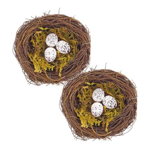 Amosfun Ostern Faux Vogelnest Mit Gefälschten Eiern Rattan Vogel Handwerk Nest Ornamente Set von Amosfun