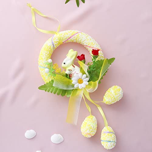 Amosfun Ostern Kranz Türkranz Dekorative Osterei Hase Kranz Ostern Hängende Deko Wand Home Deko (Gelb) von Amosfun