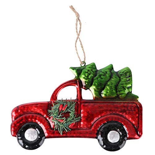 Amosfun Pickup Truck mit Kiefernbaum, Weihnachtsbaum-Ornament für Weihnachten, Zuhause, Urlaub, Dekoration, Geschenke, Rot von Amosfun