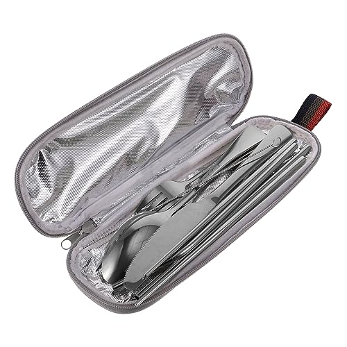 Amosfun Satz tragbares Besteckset rostfreies Besteck robustes Besteck Outdoor-Picknickbesteck cutter messer schneidewerkzeug Picknickbesteck für draußen Reisebesteck Stoff Silver von Amosfun