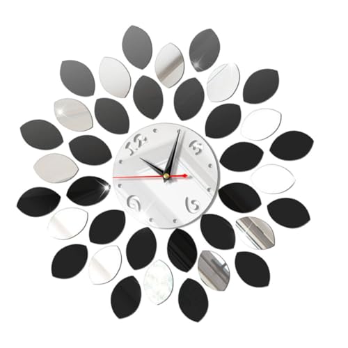 Amosfun Spiegel Wanduhr Zitronenmotiv Silber Schwarz Modernes Design Leichte DIY Wanddekoration Für Wohnzimmer Schlafzimmer Küche von Amosfun