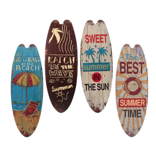 Amosfun Surfbrett-Strandschilder 4 Stück Holz-Surfbrett-Wanddekoration Holz-Surfbrett-Form Hawaii-Küste Sommerstrand Tropisches Themenzubehör Für Zuhause Bar Party Ca von Amosfun