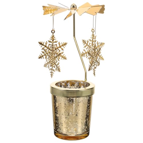 Amosfun Teelicht Karussell Weihnachten Teelichthalter Gold Rotierender Kerzenhalter Metall Kerzenständer Schneeflocken Teelichtglas Kerzenleuchter Geschenke für Tischdekoration Votiv Advent Deko von Amosfun