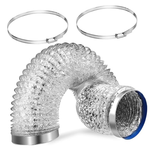 Amosfun Trocknerschlauch aus Aluminiumfolie Flexibler Entlüftungsschlauch für Küchenabluft Verstellbarer Schlauchschelle und Aluminiumklebeband Hitzebeständig und Sicher von Amosfun