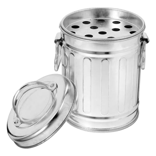 Amosfun Vintage Galvanisierter Eisen-Aschenbecher Mit Deckel - Mini TischmüLleimer 2L FüR BüRo, Schlafzimmer Und KüChe - Kleiner Abfalleimer FüR Schreibtisch von Amosfun