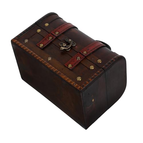 Amosfun Vintage Holzschatztruhe mit Schloss Antike Piratenkiste für Dekoration und Aufbewahrung Handgefertigte Kleine Truhe Kokosbraun für Erwachsene von Amosfun