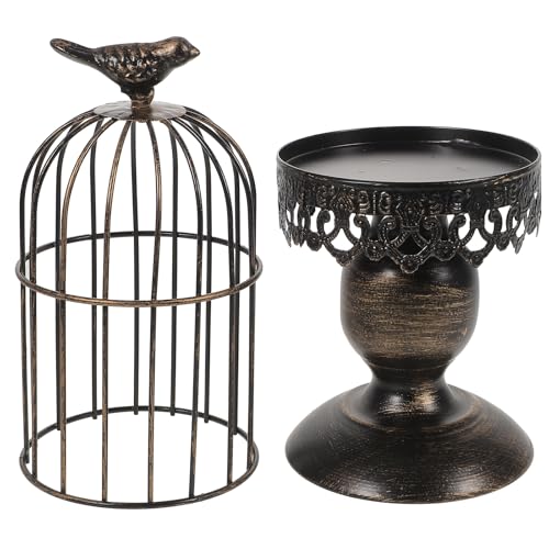 Amosfun Vintage Vogelkäfig Kerzenständer Vintage Kerzenhalter Stumpenkerzenhalter Kerzenständer Schwarze Ornamente Kegelkerzenhalter Vogelkäfig Kerzenständer Laterne Laternen Aus von Amosfun