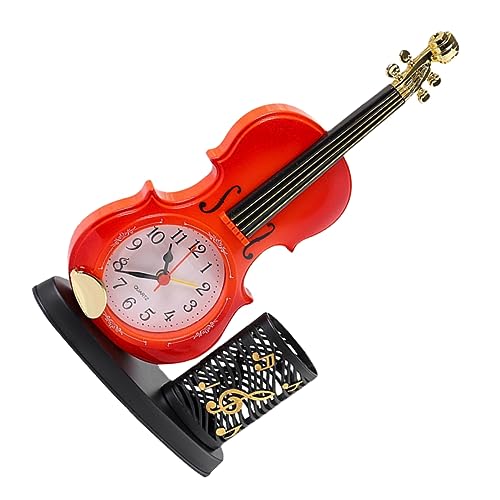 Amosfun Geigen Tischuhr Mit Stifthalter Geigen Modell Für Büro Schlafzimmer Wohnzimmer Violine Uhr von Amosfun