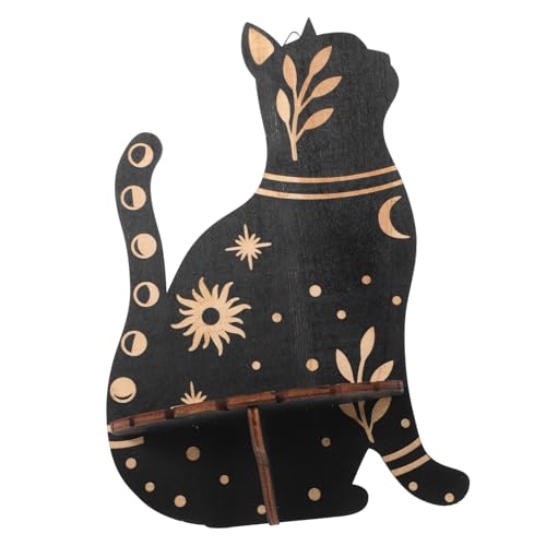 Amosfun Wandaufhängung, Kristallhalter aus Holz, für Steine, multifunktionales Ausstellungsregal für Heimdekoration, Café, Büro und Partys, charmantes Mond-Katzen-Design von Amosfun