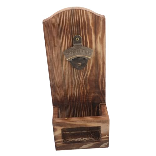 Amosfun Wandmontierter Vintage Holzflaschenöffner mit Integriertem Flaschenverschluss Sammler Rustikales Design für Bar Restaurant und Partys von Amosfun