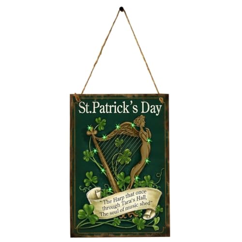 Amosfun Wandschild aus Holz Retro mit Kleeblatt Shamrock Harfe Engel Dekoration Heiliger Patrick's Day, Dekorative Vintage mit Schnur 40 cm von Amosfun