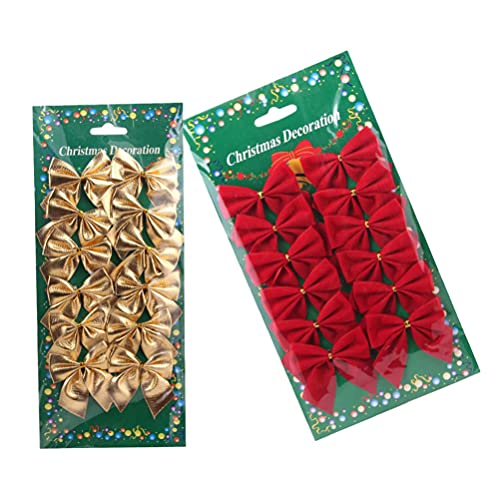 Amosfun Weihnachten Schleifen Rot Golden Samt Schleife DIY Basteln Christbaumschmuck Weihnachtsschmuck Geschenkboxen Verpackung 24pcs Baumschmuck Weihnachtsdekoration Christbaumanhänger von Amosfun