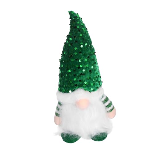 Amosfun Weihnachtswichtel Plüschpuppe mit LED Beleuchtung Grüner Pailletten Dekor Batteriebetrieben Festliche Weihnachtsdeko für Zuhause Büro und Party Weicher Glanz Vielseitig Verwendbar von Amosfun